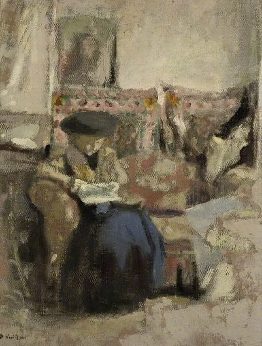 La liseuse au coussin, by Édouard Vuillard, oil, 1905