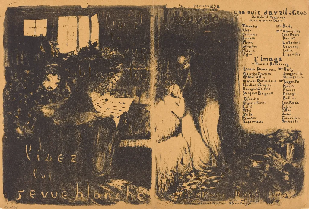 Lisez la revue blanche; Un nuit d'Avril Ceos, L'image, by Édouard Vuillard, ink, 1894