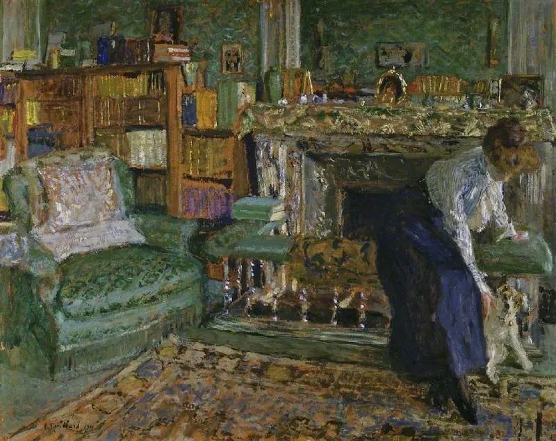 Marguerite Chapin in her apartment with her dog, by Édouard Vuillard, unspecified, 1910
