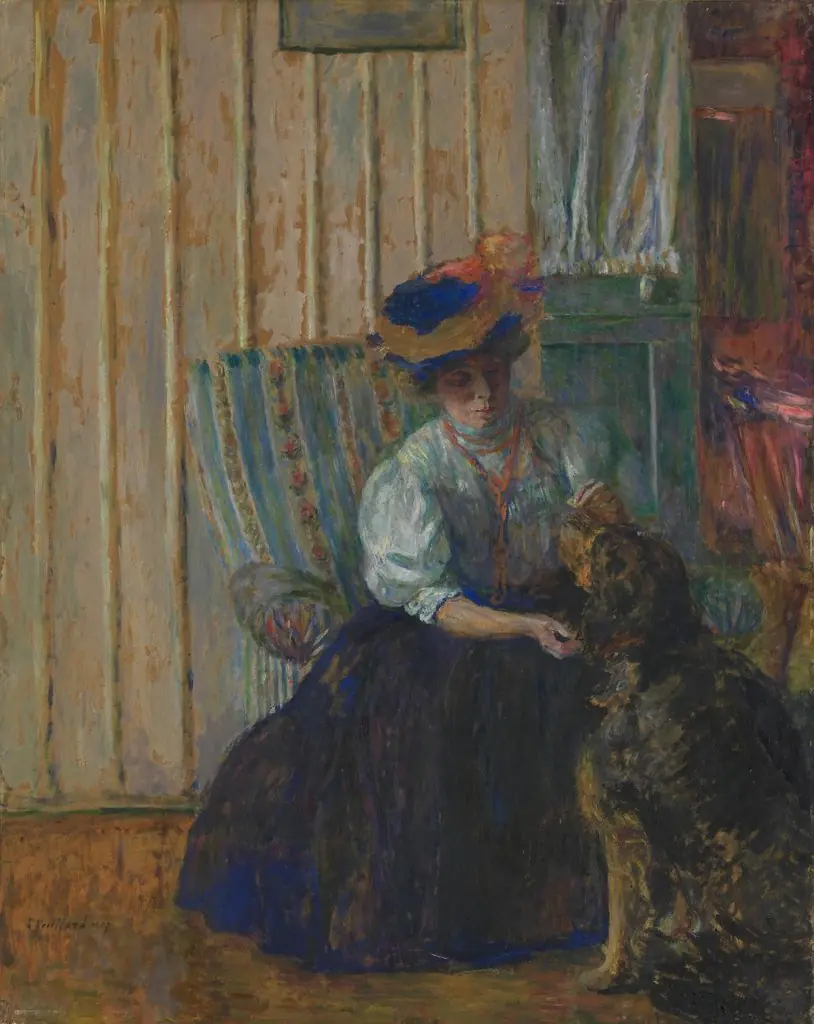 Mme Bonnard with her dog at rue Drouai, by Édouard Vuillard