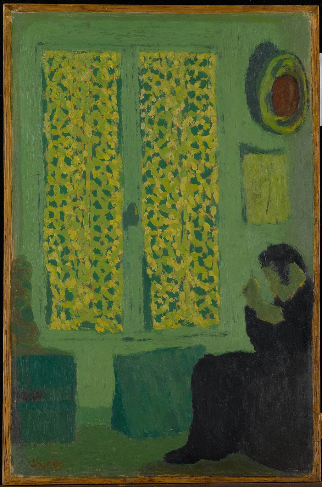 The Green Interior (Figure Seated by a Curtained Window), by Édouard Vuillard, oil, 1896