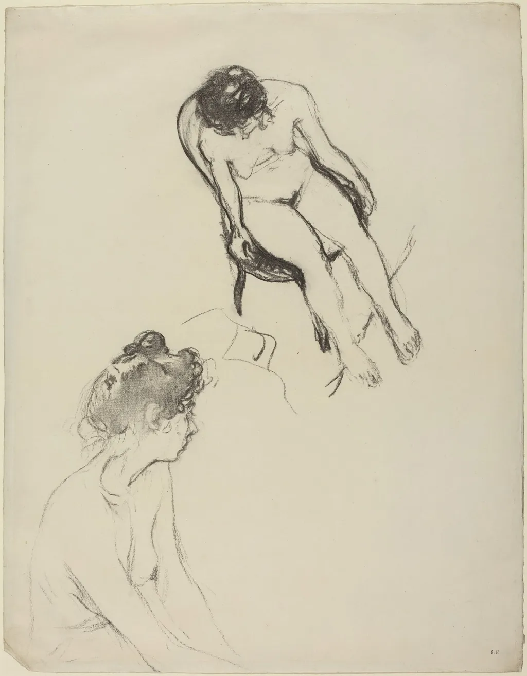 Two Nude Figure Studies, by Édouard Vuillard, charcoal, 1902