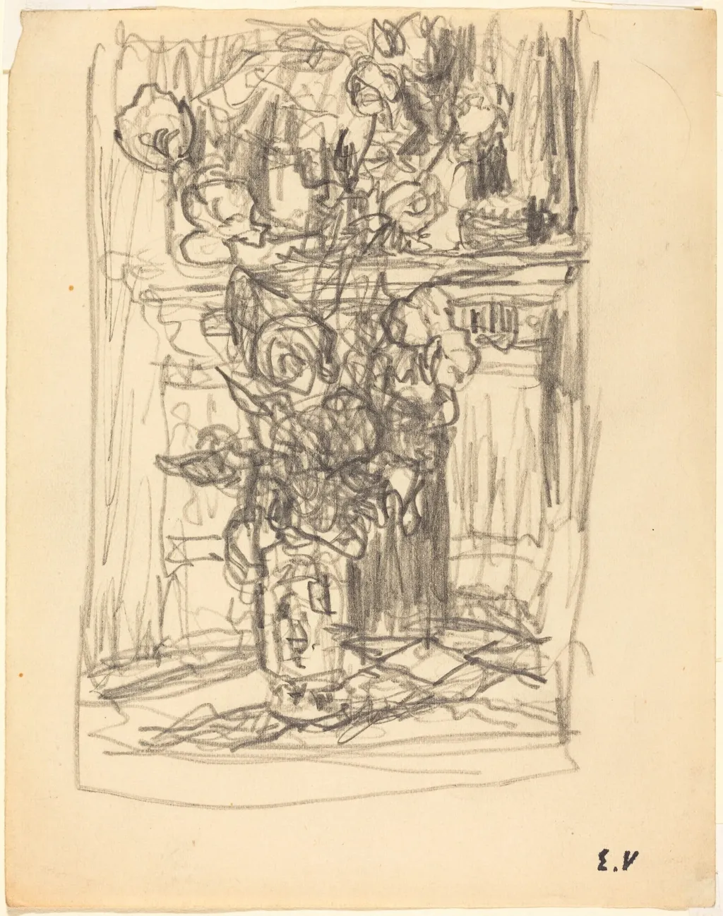 Vase of Flowers, by Édouard Vuillard, graphite, 1900