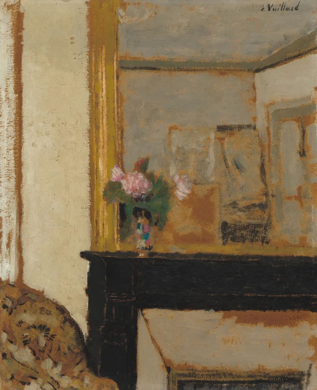 Vase of Flowers on a Mantelpiece, by Édouard Vuillard, oil, 1900