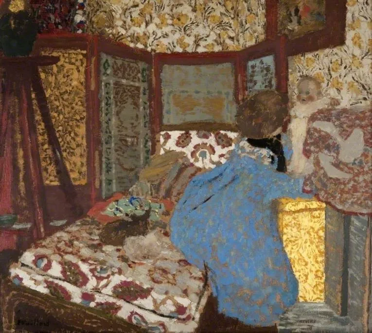 Woman in Blue with a Child, by Édouard Vuillard, oil, 1900