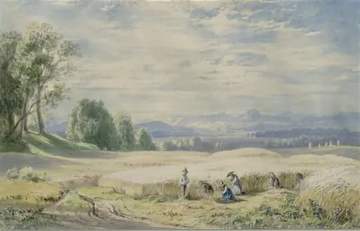 Cornfield and reapers, by Eduard Schleich