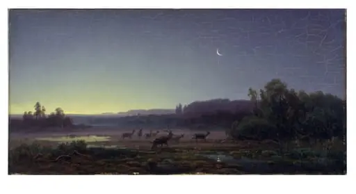 Deer at Dawn near Munich, by Eduard Schleich