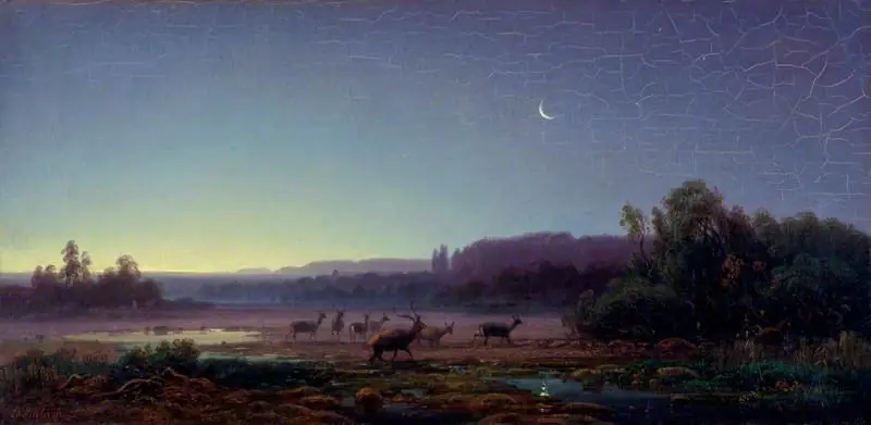 Deer at Dawn, near Munich, by Eduard Schleich the Elder