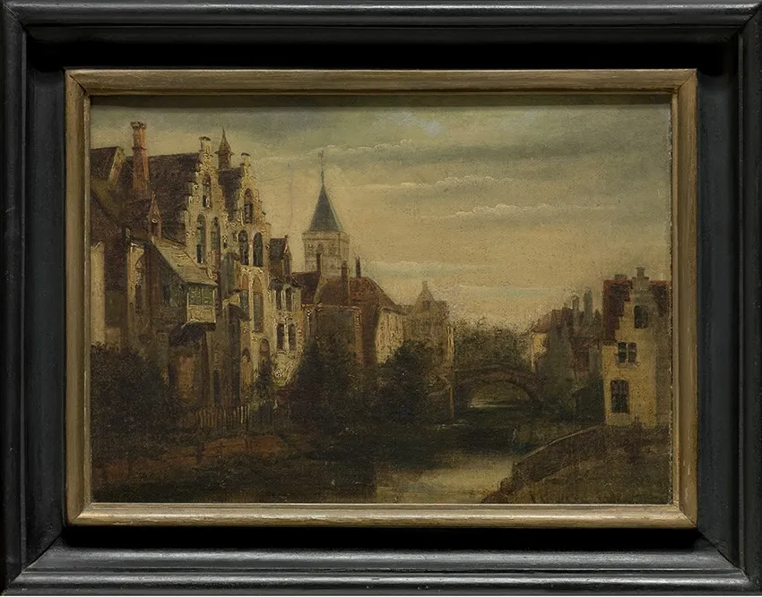 De Pottenmakersstraat in Brugge, by Eduard Wallays, oil, 1813