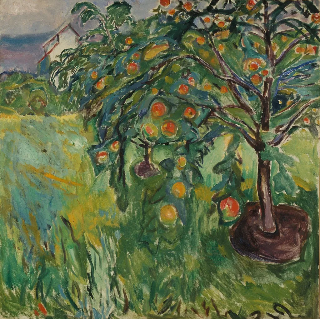 Apple Tree by the Studio, by Edvard Munch, oil, 1920