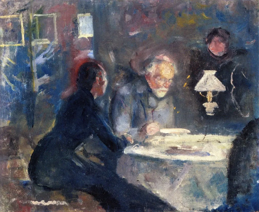 At Supper, by Edvard Munch, oil, 1892