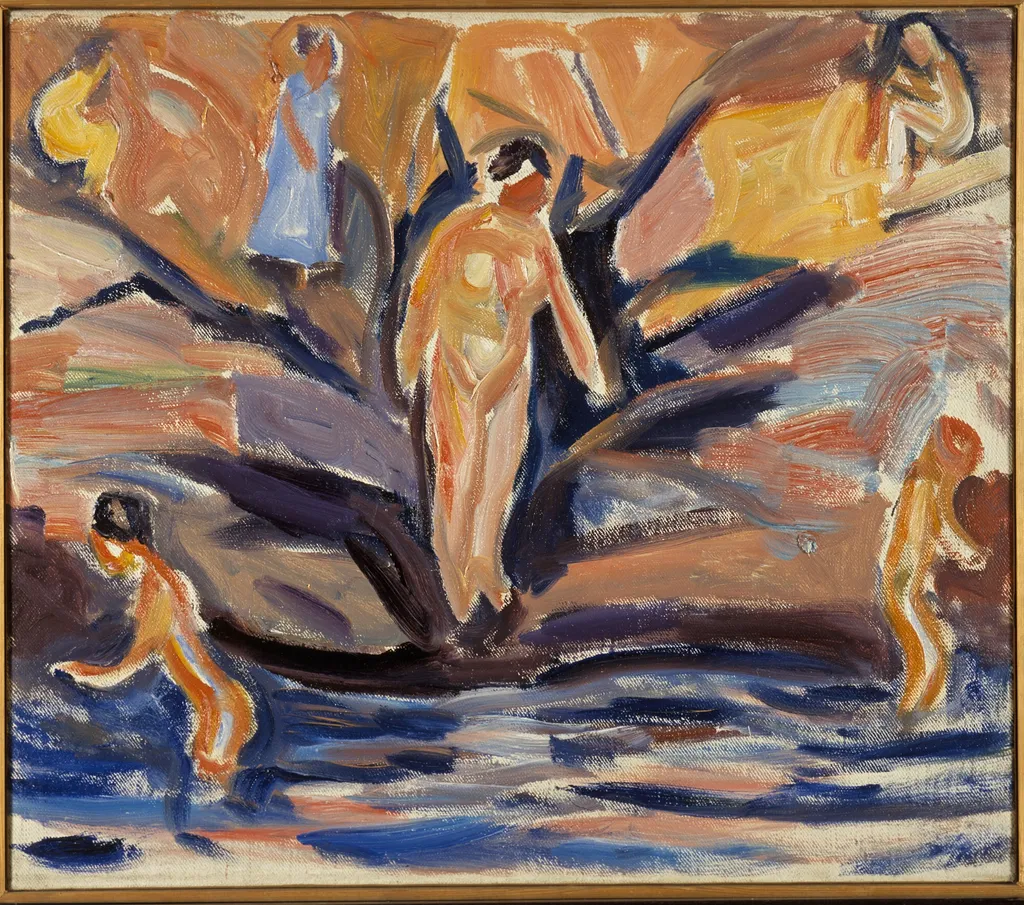 Bathing Women and Children, by Edvard Munch, oil, 1914