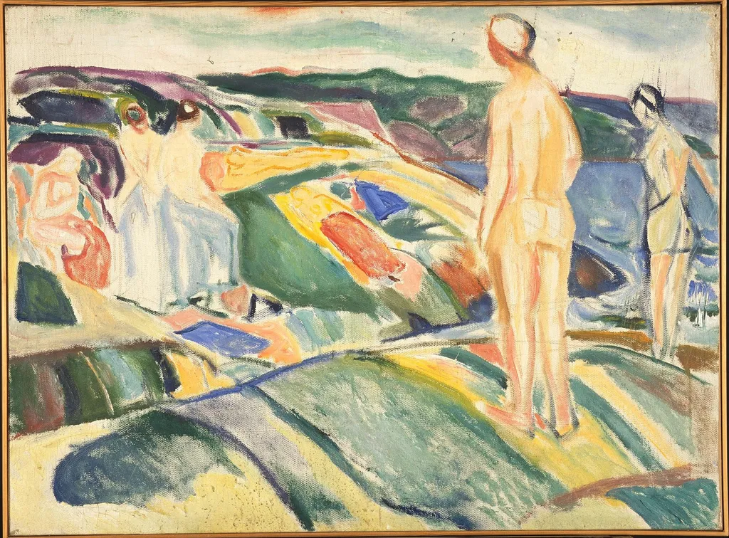 Bathing Women on Rocks, by Edvard Munch, oil, 1915