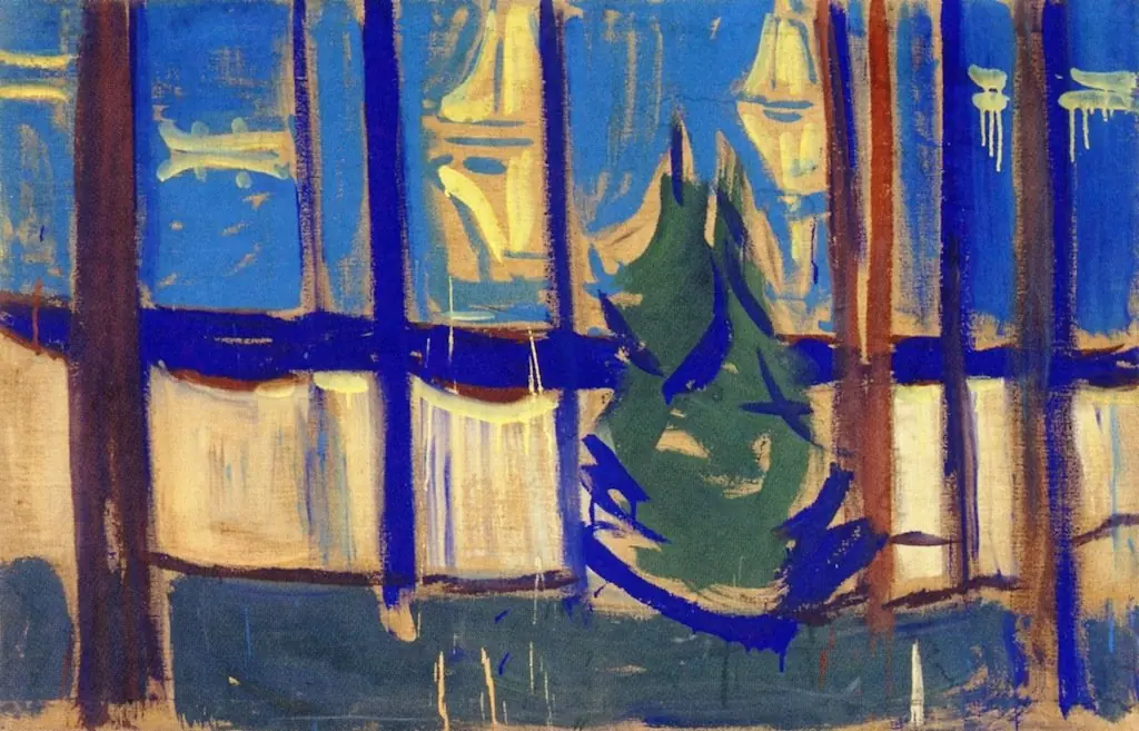 Beach Landscape with Trees and Boats, by Edvard Munch