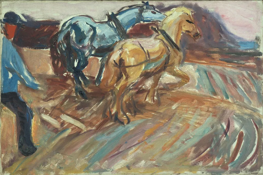 Behind the Plough, by Edvard Munch, oil, 1917