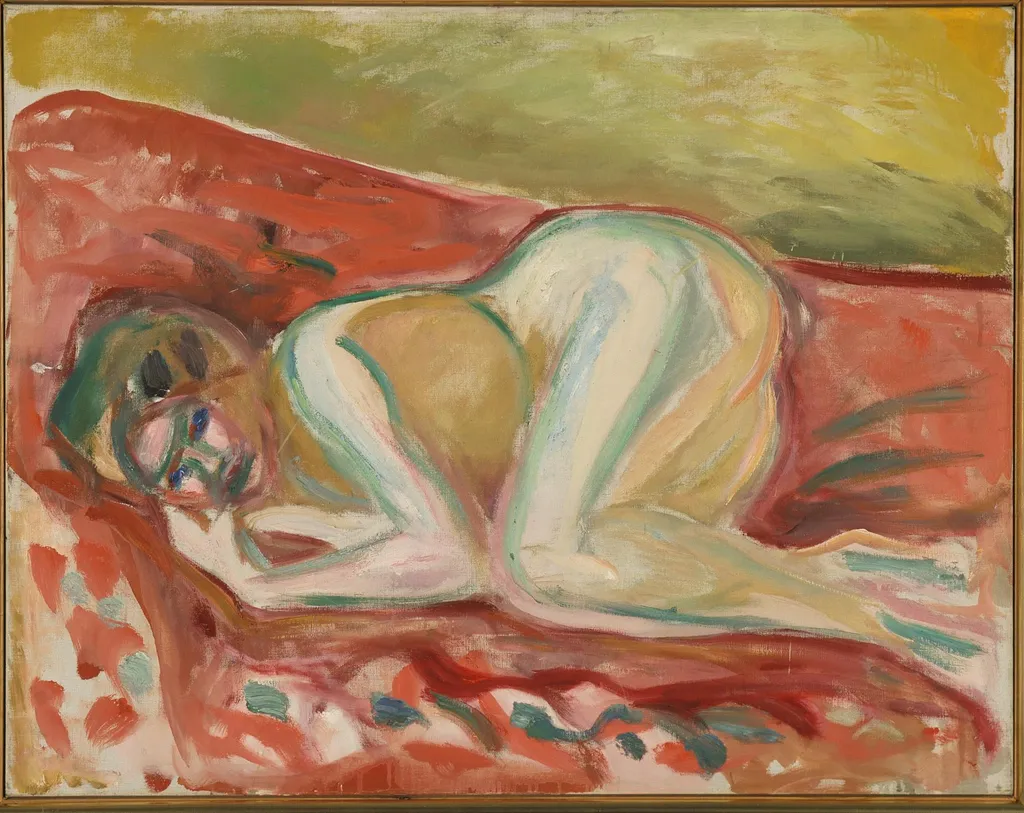 Crouching Nude, by Edvard Munch, oil, 1917