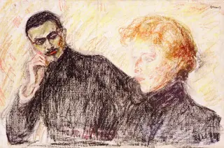 Dark-Haired Man and Red-Haired Woman, by Edvard Munch, 1900