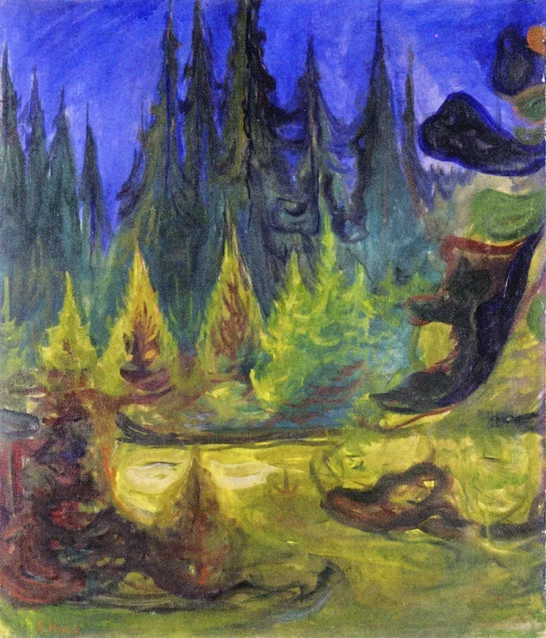 Dark Spruce Forest, by Edvard Munch, oil