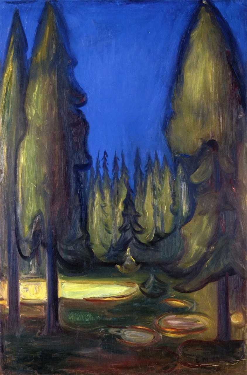 Dark Spruce Forest, by Edvard Munch, oil, 1900