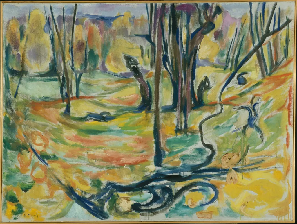 Elm Forest in Autumn, by Edvard Munch, oil, 1919