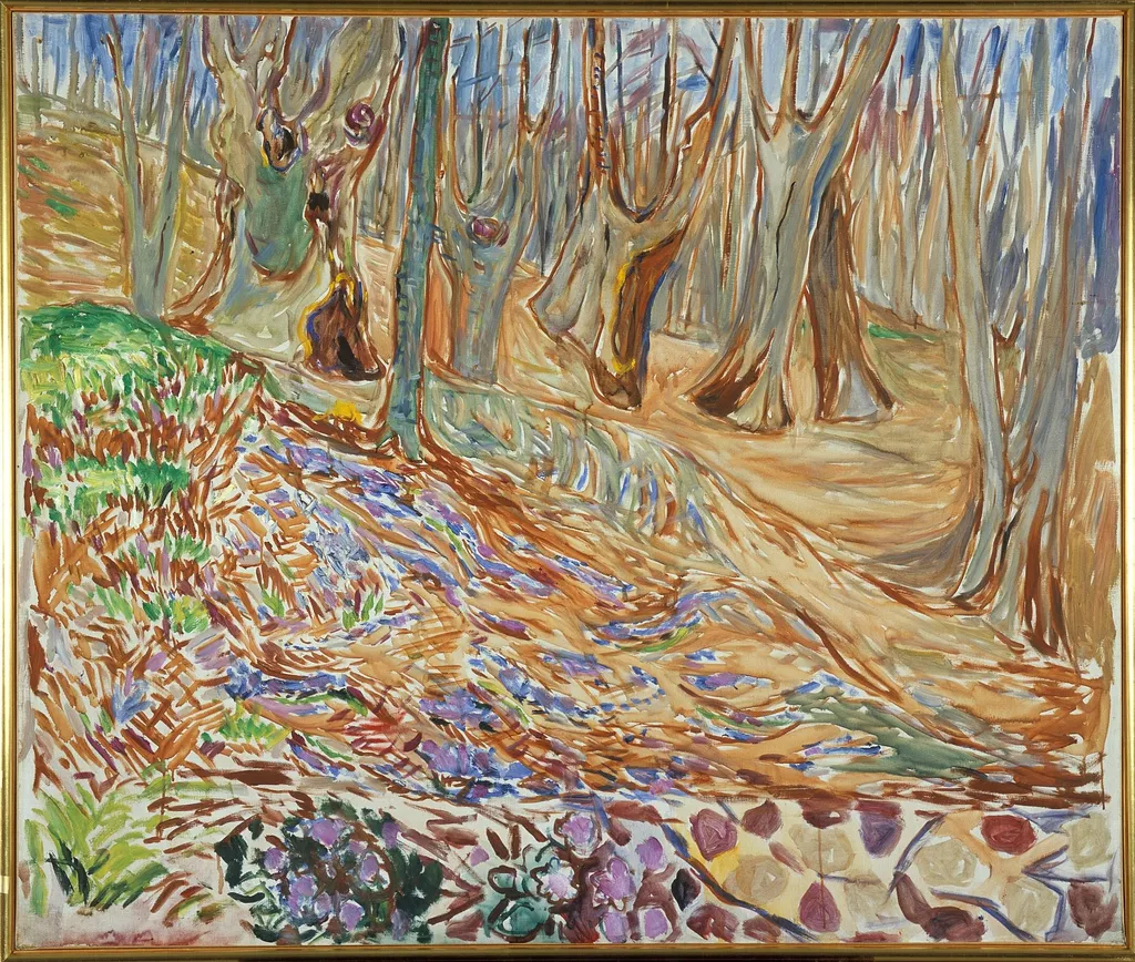 Elm Forest in Spring, by Edvard Munch, oil, 1930