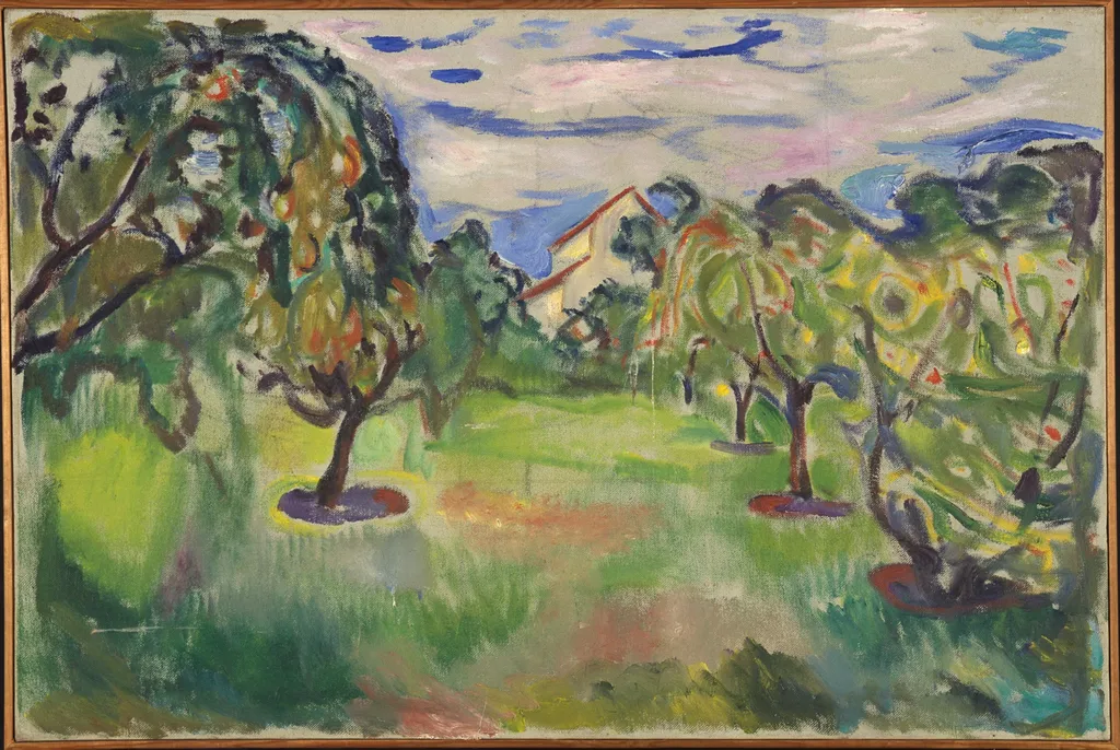 Garden with Apple Trees, by Edvard Munch, oil, 1920