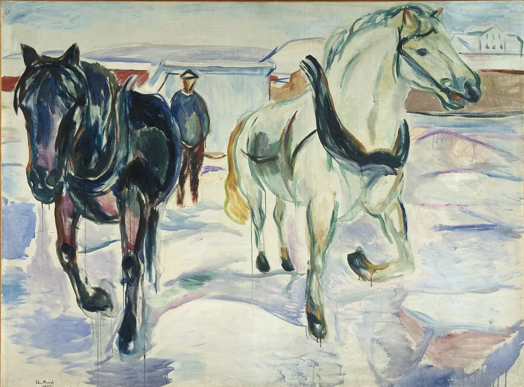 Horse Team in Snow, by Edvard Munch