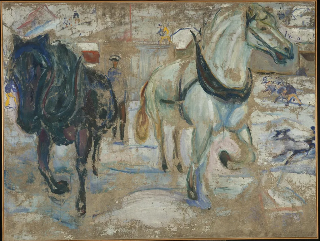 Horse Team in Snow, by Edvard Munch, oil, 1921