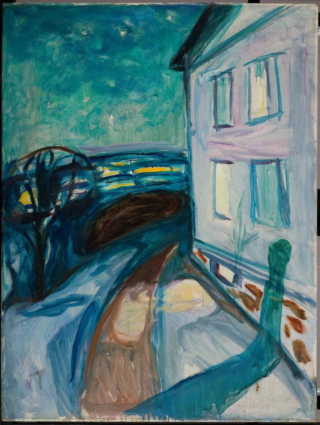 House Wall in Moonlight, by Edvard Munch, oil, 1922