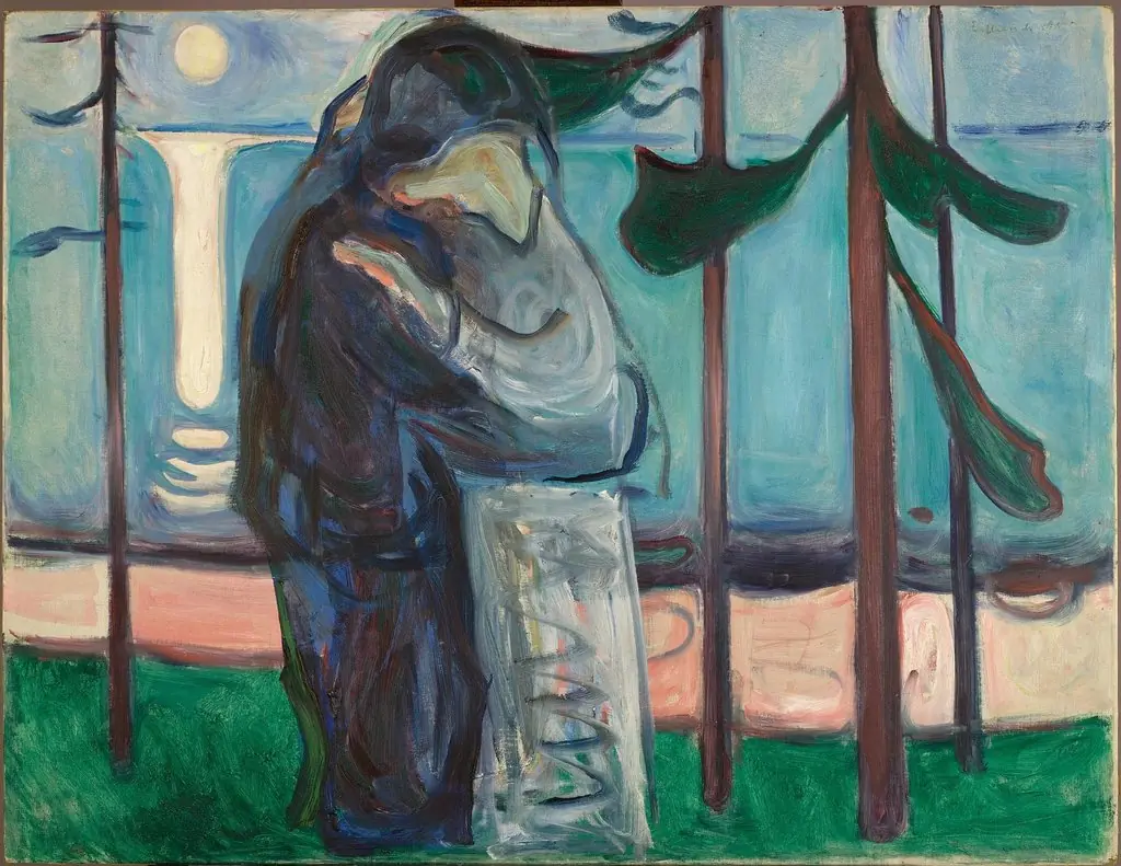Kiss on the Shore by Moonlight, by Edvard Munch