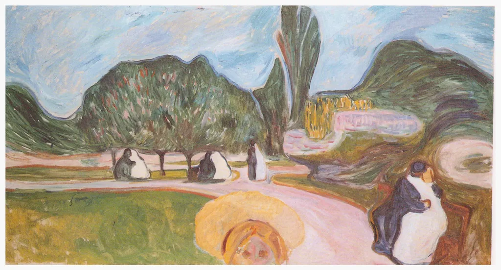 Kissing Couples in the Park (The Linde Frieze), by Edvard Munch, oil, 1904