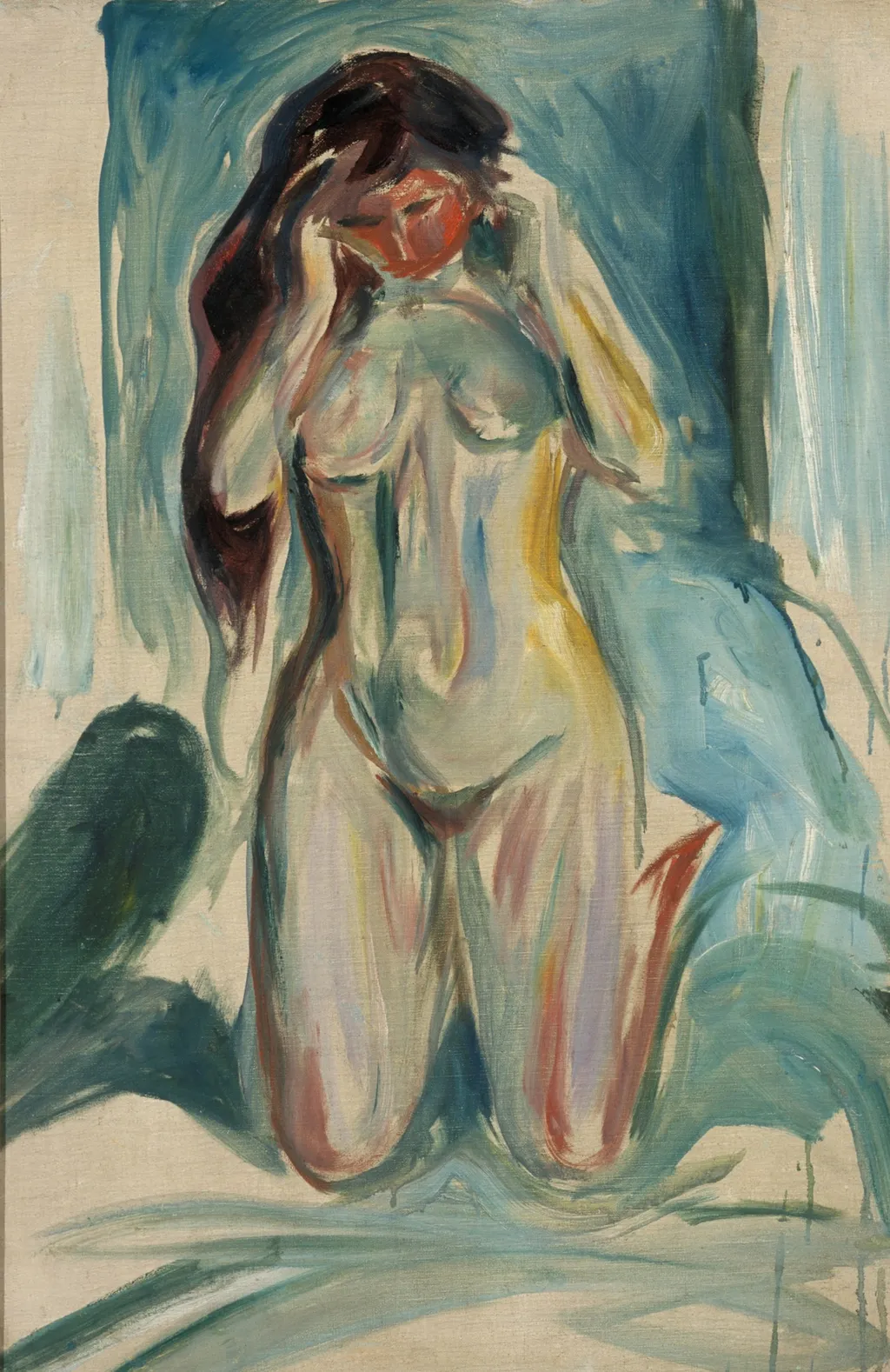 Kneeling Nude, by Edvard Munch, oil, 1922