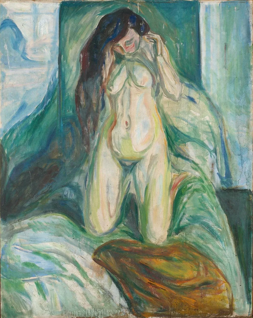 Kneeling Nude, by Edvard Munch, oil, 1922