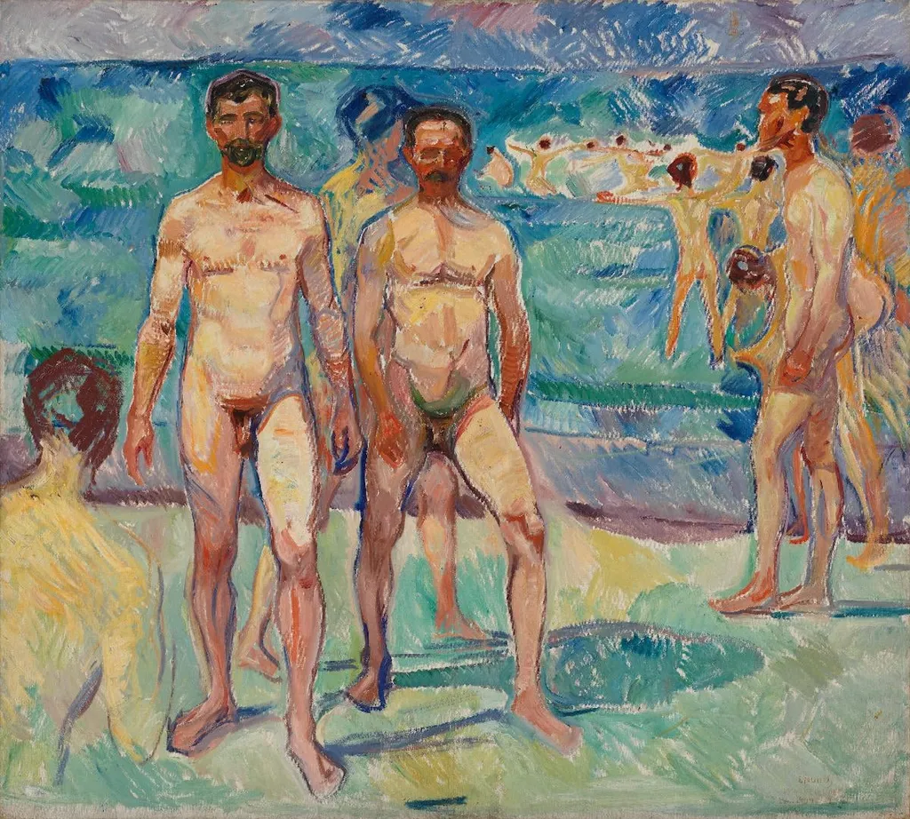 Kylpeviä miehiä, by Edvard Munch, unspecified, 1913