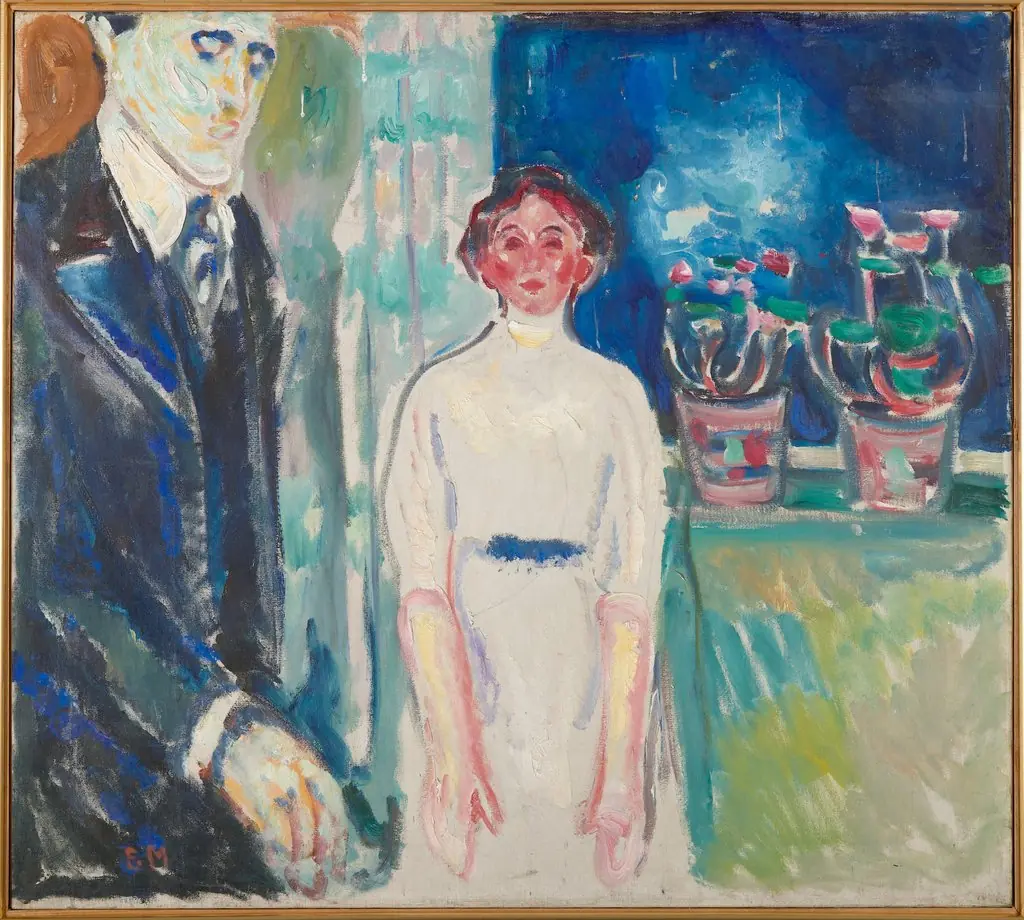 Man and Woman by the Window with Potted Plants, by Edvard Munch