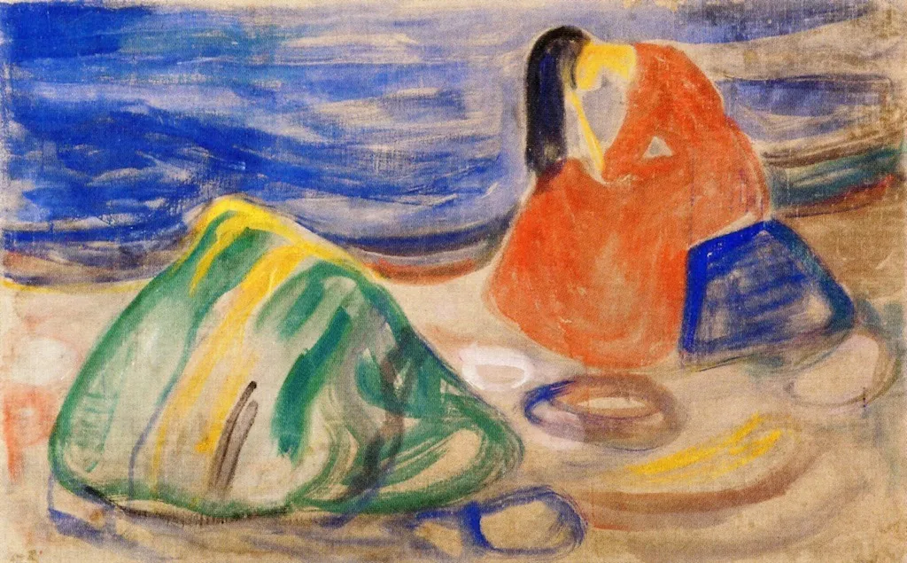 Melancholy. Weeping Woman on the Beach, by Edvard Munch, tempera, 1906