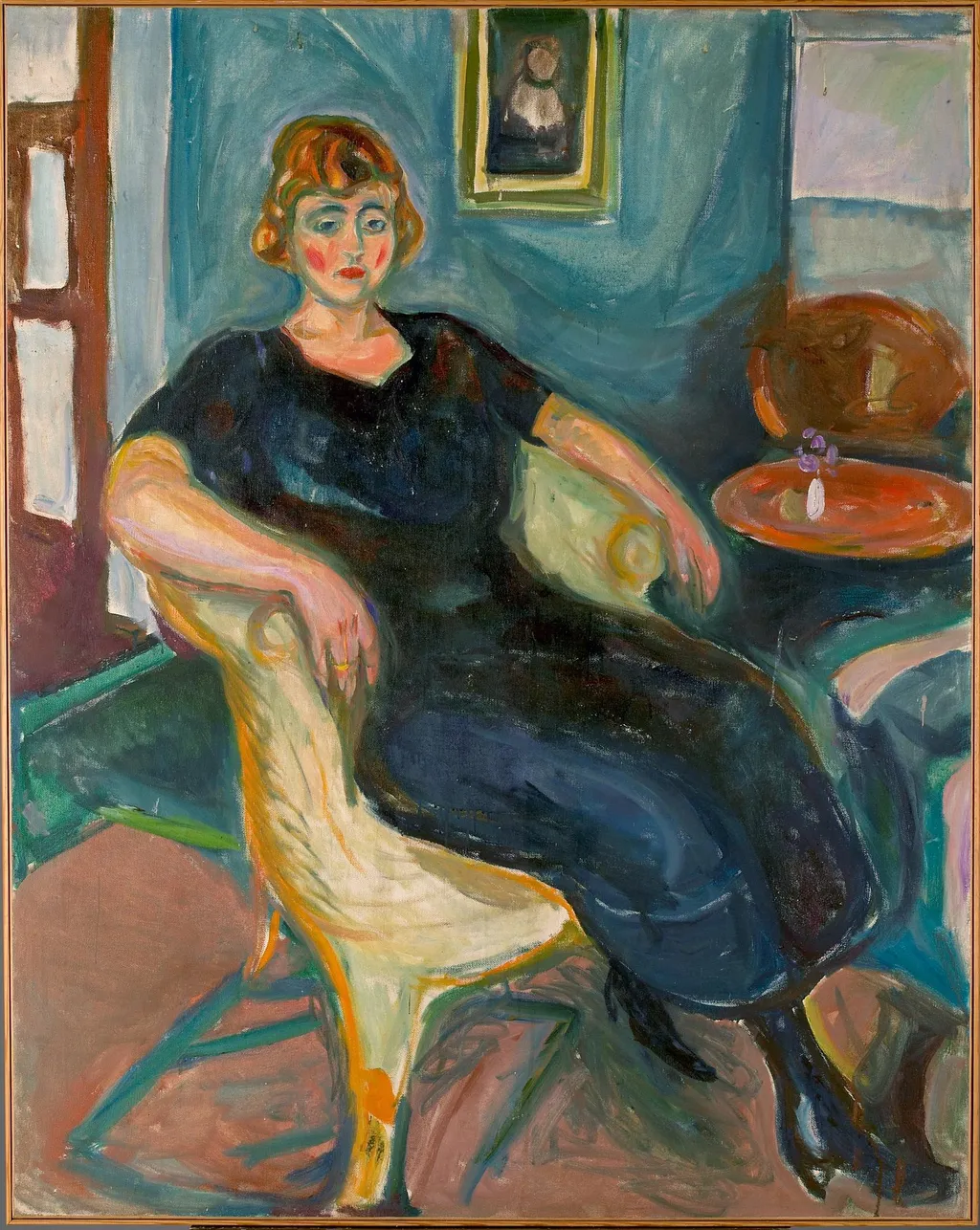 Model in Wicker Chair, by Edvard Munch, oil, 1924