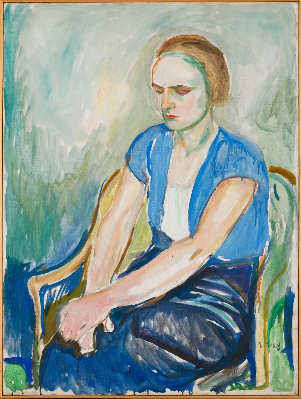 Model with Hands Resting on Knees, by Edvard Munch, oil, 1926