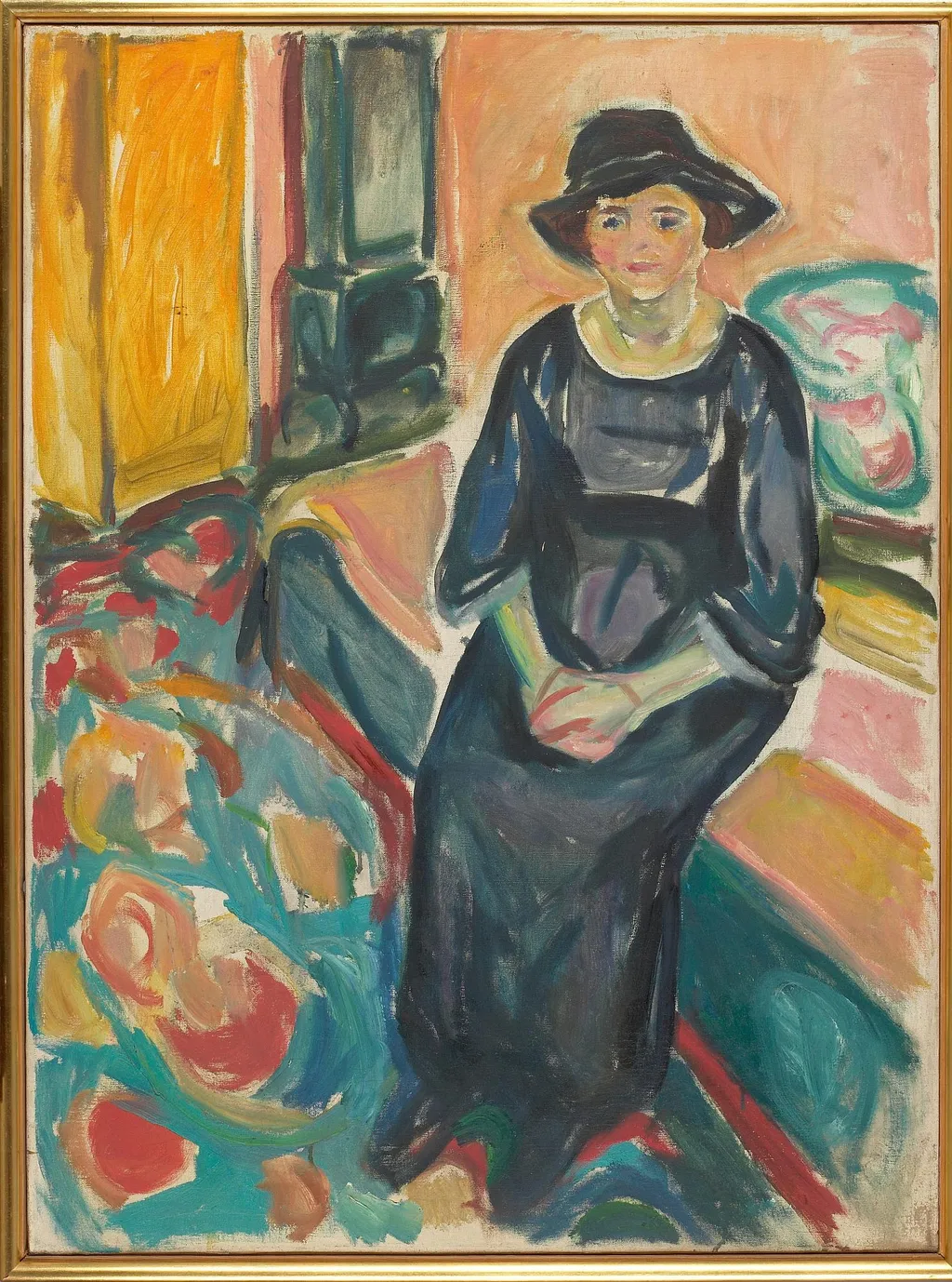 Model with Hat, Seated on the Couch, by Edvard Munch, oil, 1920