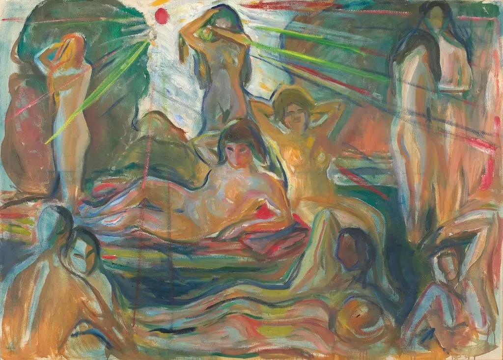 Naked Figures and Sun, by Edvard Munch