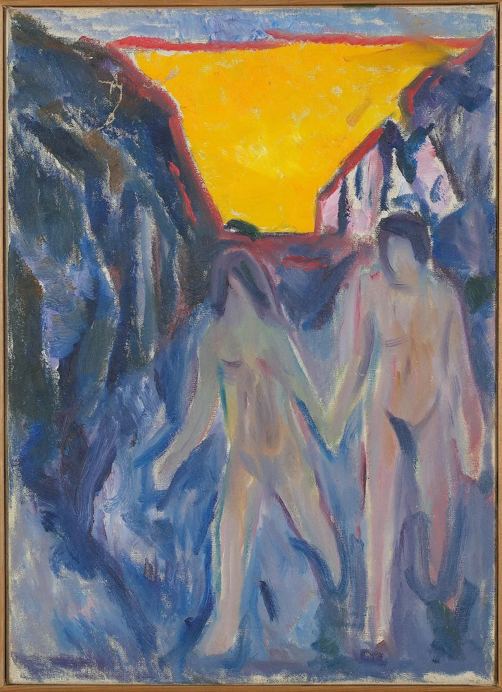 Naked Man and Woman, Walking, by Edvard Munch, oil, 1924