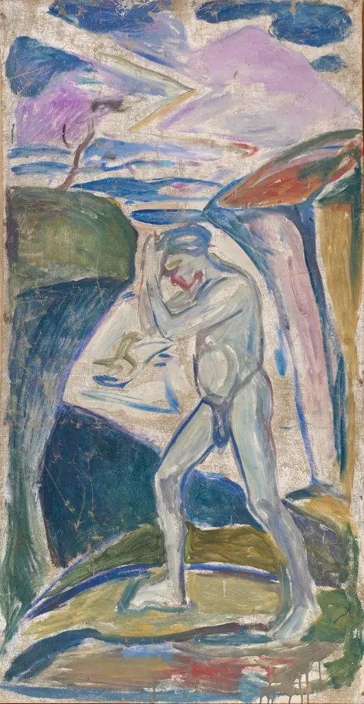 Naked Man in Rocky Landscape, by Edvard Munch
