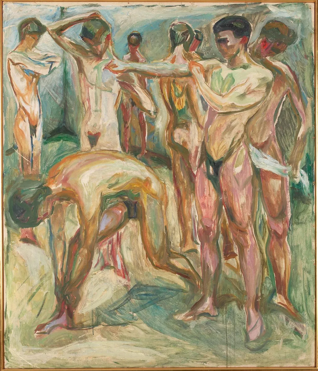 Naked Men in the Baths, by Edvard Munch, oil, 1920