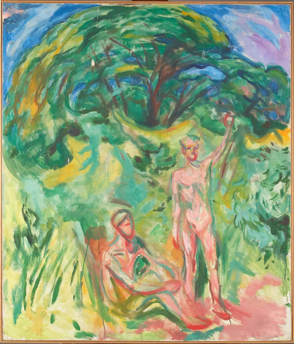 Naked Men in the Woods, by Edvard Munch, oil, 1919