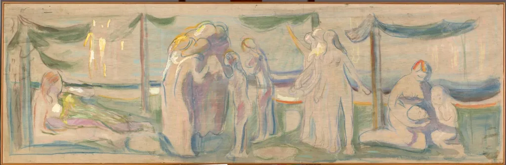 Nude Figures on the Beach, by Edvard Munch, charcoal, 1909