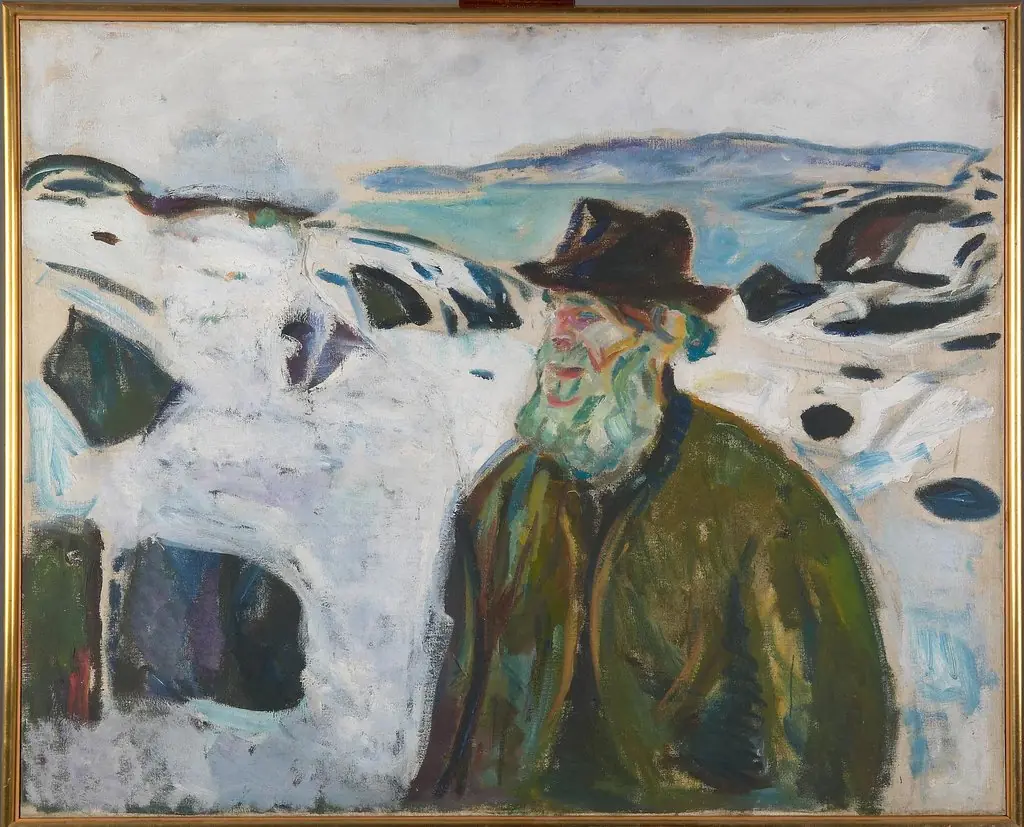 Old Fisherman on Snow-covered Coast, by Edvard Munch