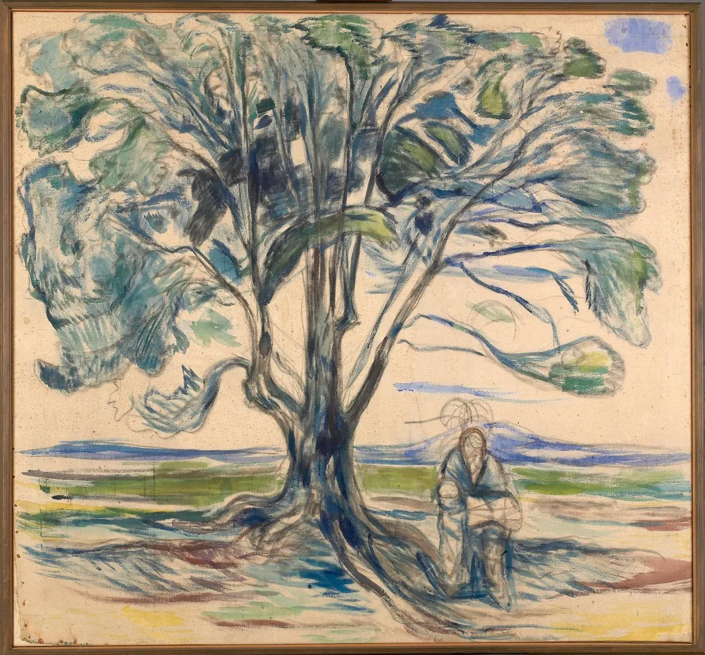 Old Man Sitting under a Tree, by Edvard Munch, oil, 1909