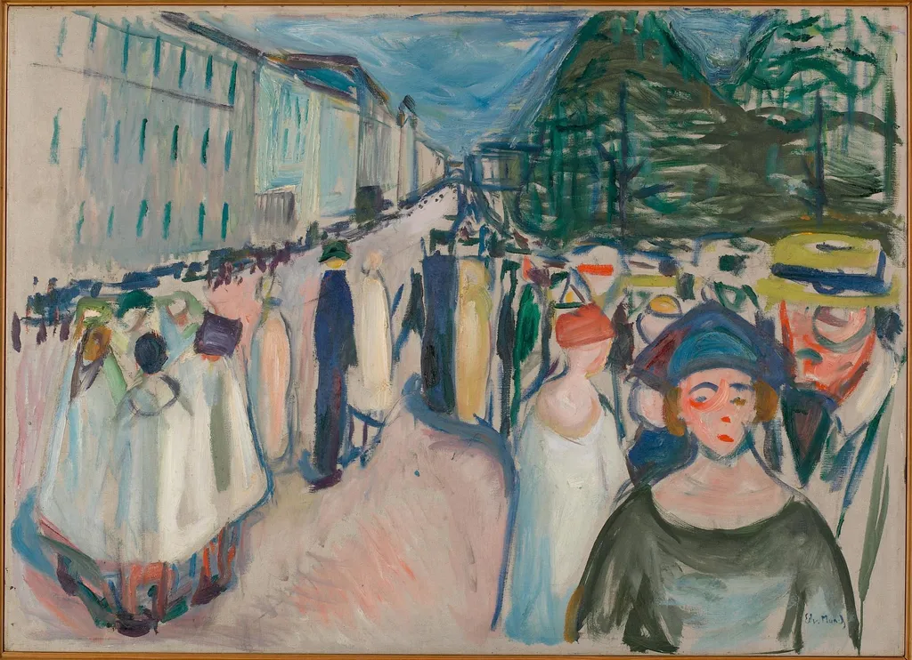 Promenade on Karl Johan, by Edvard Munch, oil, 1922