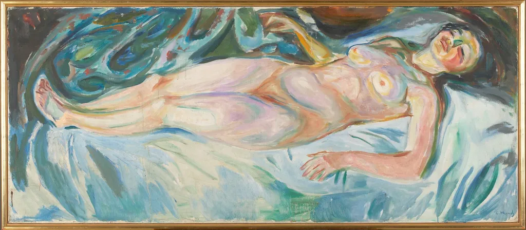 Reclining Nude: Night, by Edvard Munch, oil, 1922