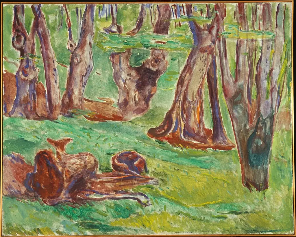 Rugged Tree Trunks in Summer, by Edvard Munch